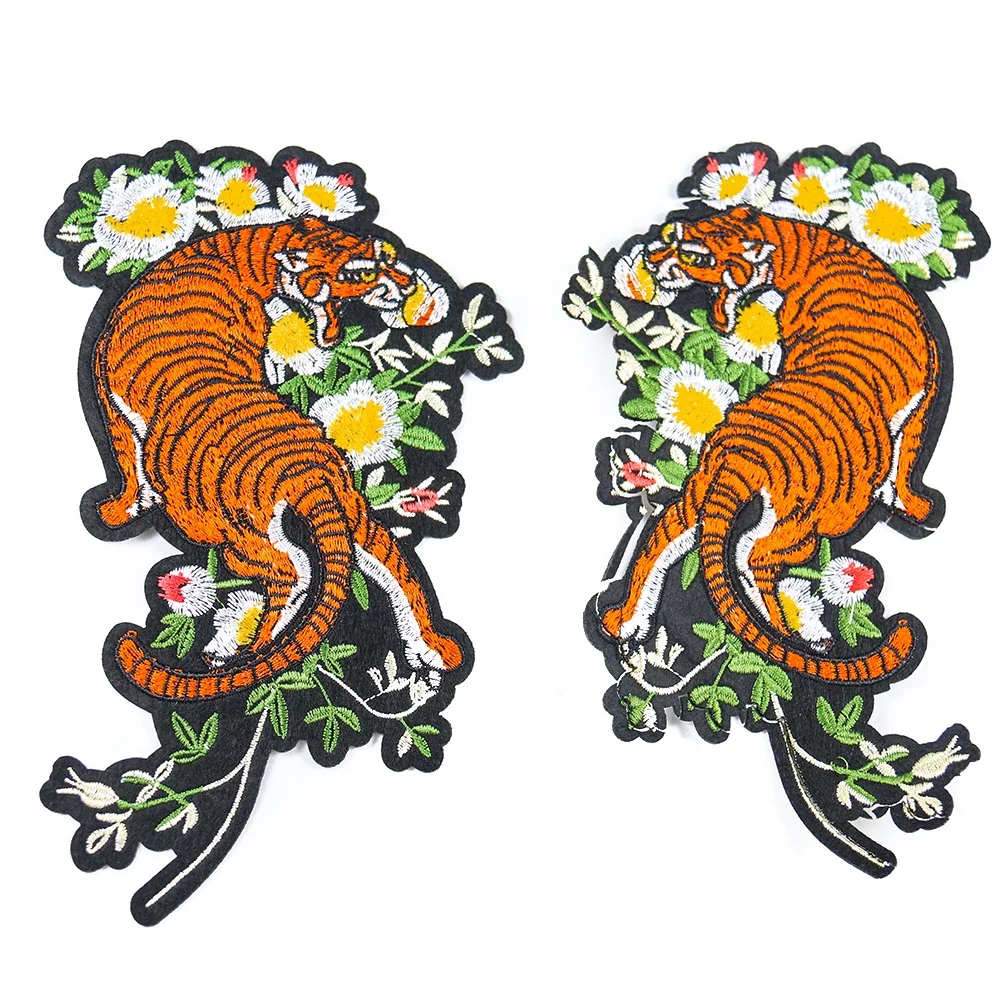 1 Pair of Tiger Flower Cloth Patch with Back Glue Embroidery Cloth Patch Iron on Embroidery Patch Accessories on Clothes