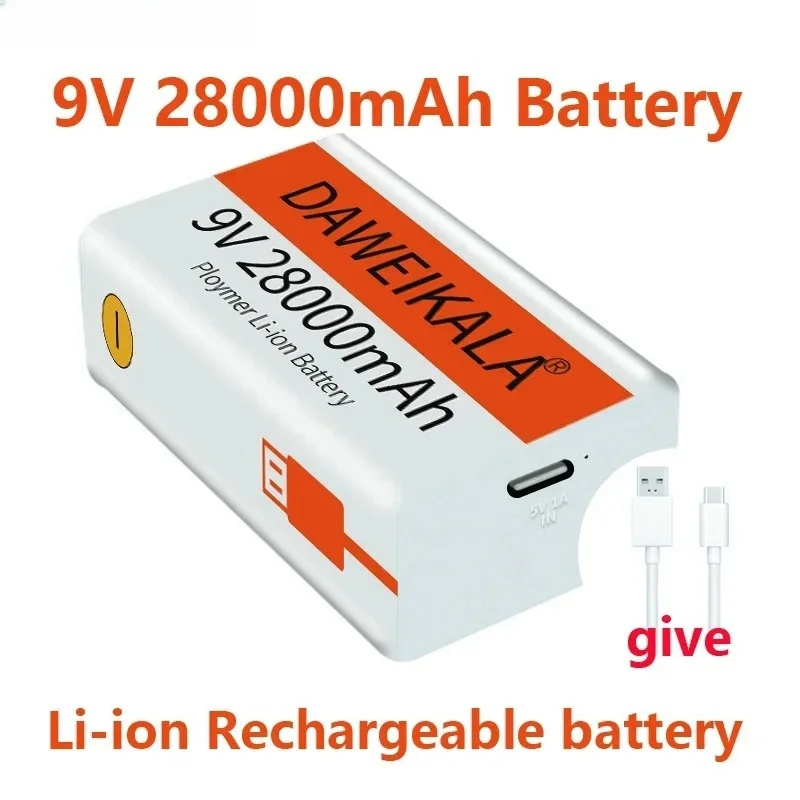 9-V-USB-Akku, 28000 mAh, wiederaufladbare Li-Ionen-Mikrobatterien, 9 V Lithium für Multimeter, Mikrofon, Spielzeug, Fernbedienung, KTV