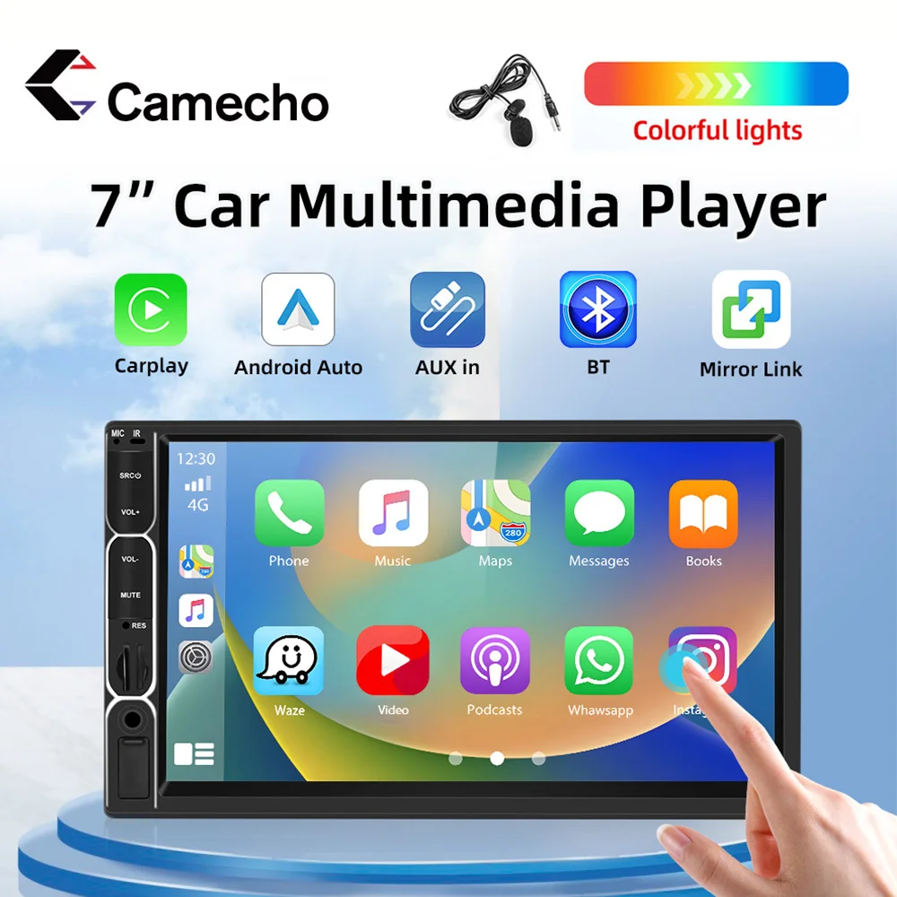 

Camecho 7-inch 2 Din Car Stereo Radio Universal Carplay Android auto Bluetooth TF/USB Rear View Camera FM Car Multimedia Player