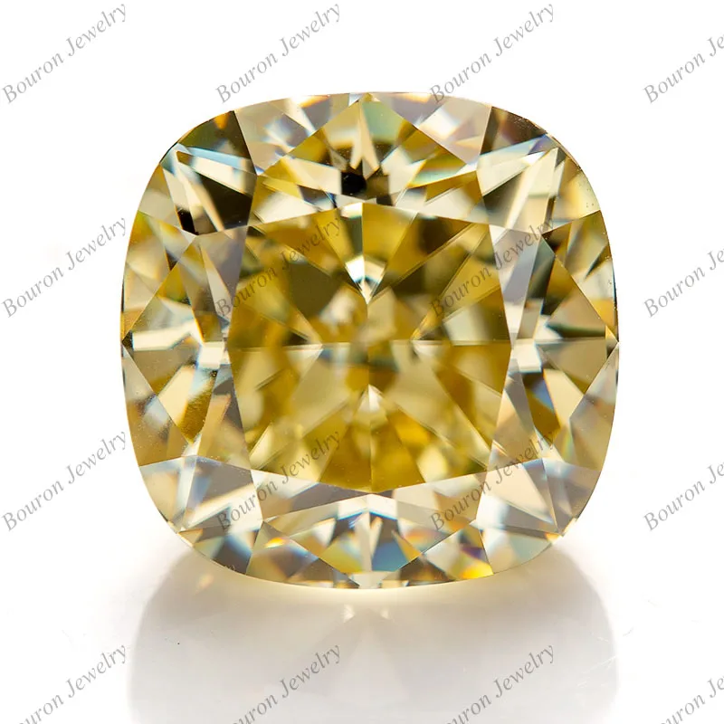 

Pass Diamond Test Crushed Ice Cushion Yellow Loose Gemsotne GRA Moissanite Stone