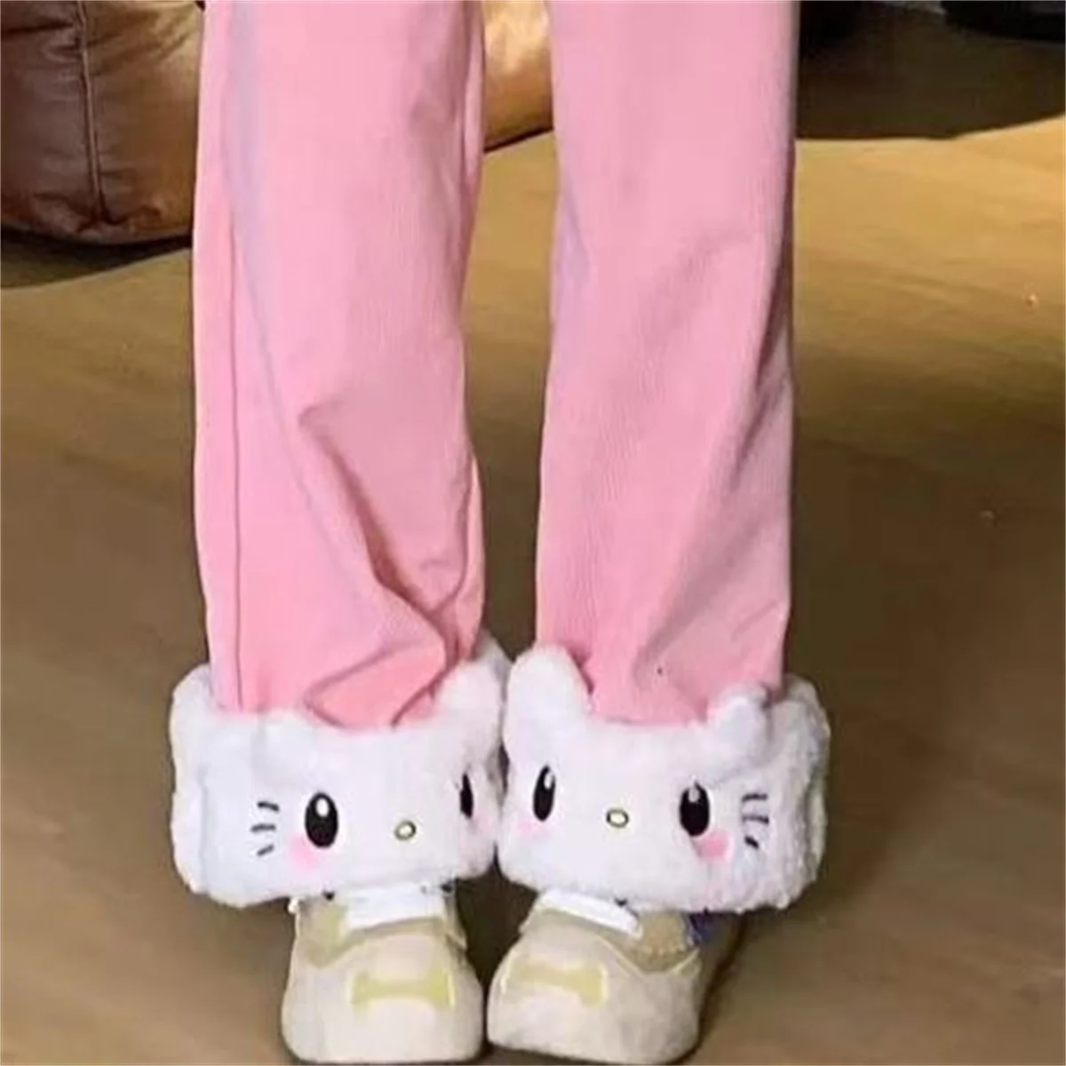Herbst Winter Japanische Süße Lolita Hochgeschnittene Cordhose Kawaii Cartoon Katze Warme Weite Hose Y2k Lose Niedliche Hose – Detail 7