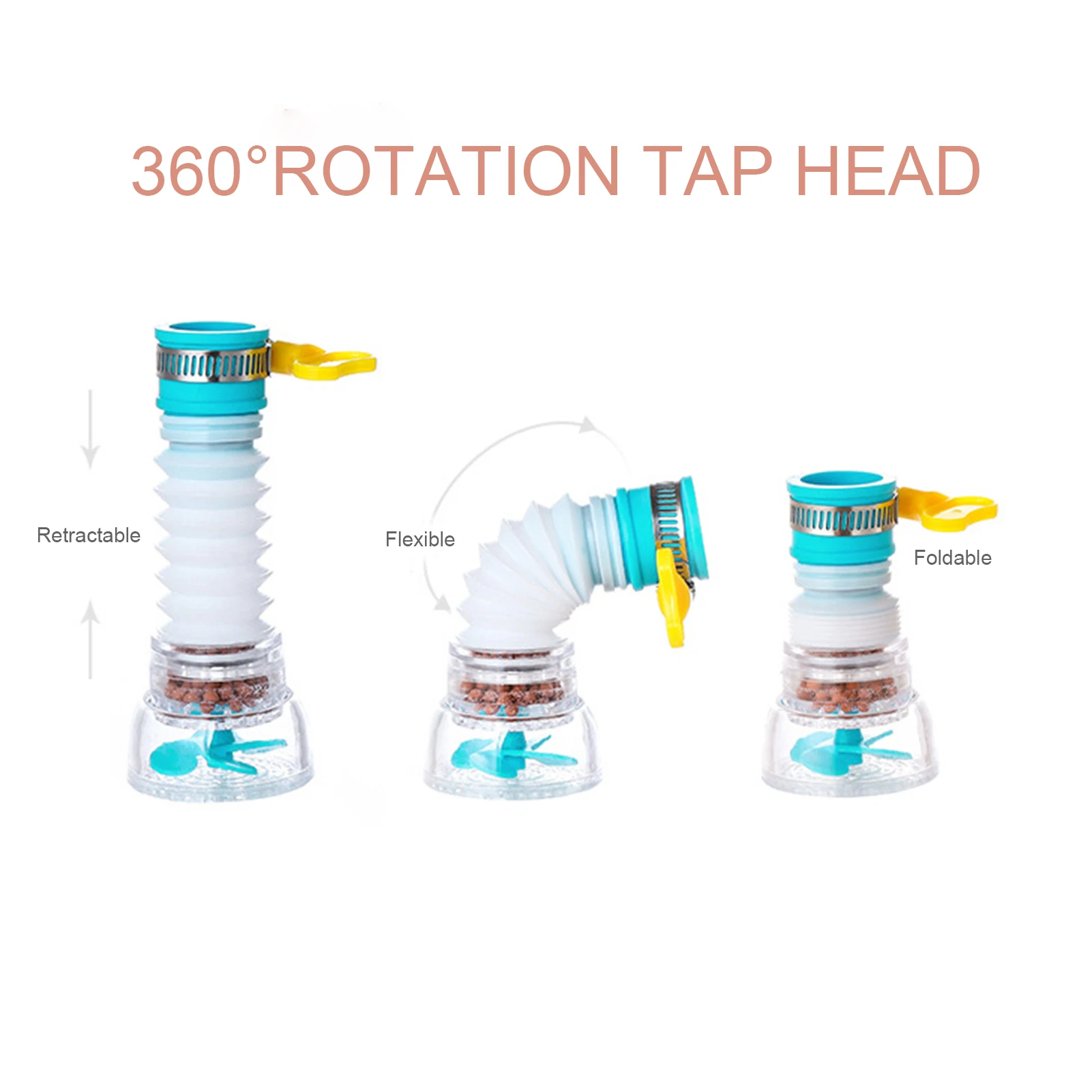 Splash-Proof Kitchen Tap Filter Retractable Tap Head Faucet Nozzle Extender 360-Degree Adjustable Filtration Softener Water Tap
