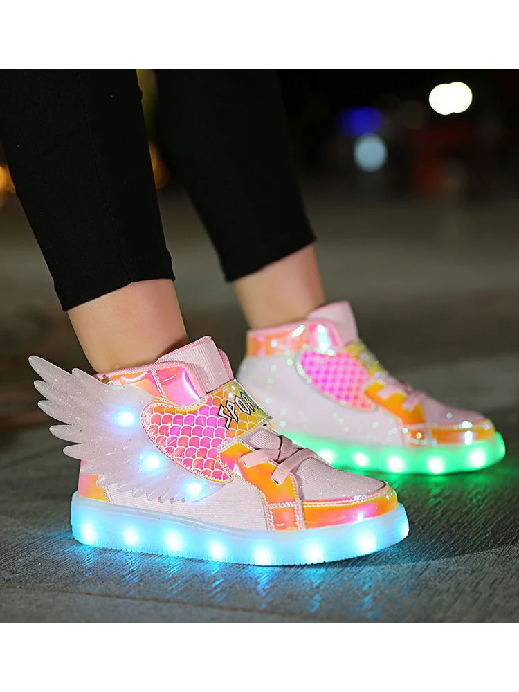 New fashion angel wings luminous sneakers boys girls USB charging casual sneakers children luminous shoes