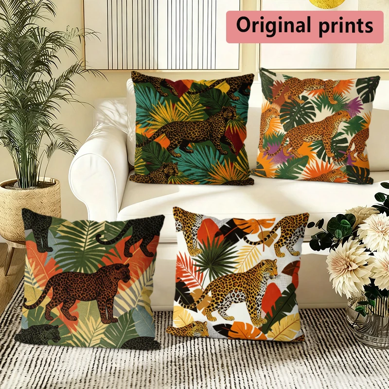 Leopard Tropical Throw Pattern Cushion Cover Suitable for Sofa Bedroom Car Pillow Cover