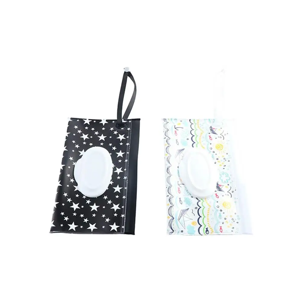 Cute 1Pcs Snap-Strap Baby Stroller Accessory Flip Cover Cartoon Tissue Box Wet Wipe Pouch Wet Wipe Bag Wipes Holder Case