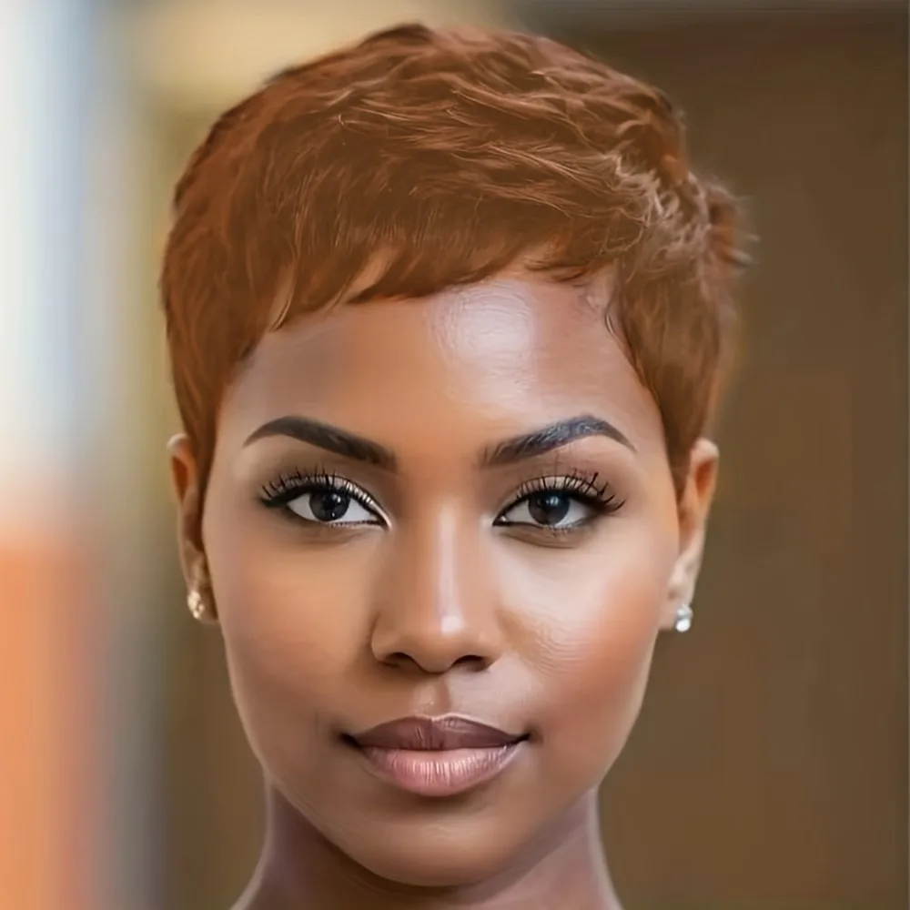 30 # باروكة شعر بشري قصيرة مستقيمة ذات طبقات من بيكسي مصنوعة آليًا باللون البني والأسود والبورجوندي للنساء للاستخدام اليومي للحفلات #2