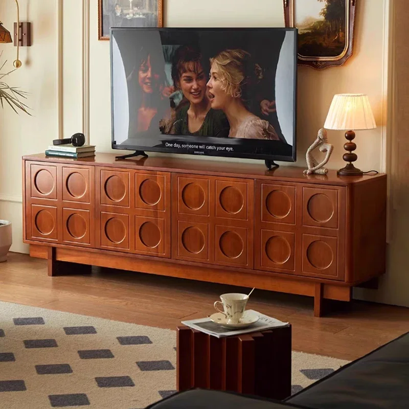 

-Retro Solid Wood Tv Cabinet Living Room Small Apartment French Storage Cabinet Household High Floor Tv Cabinet