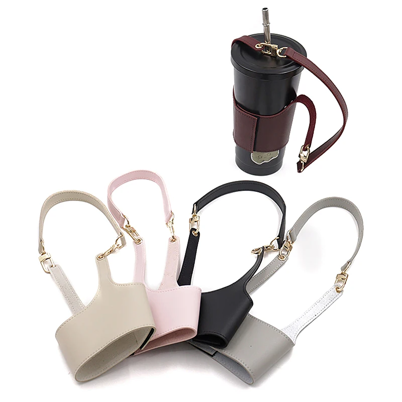 Leather Cup Cover Pouch Portable Water Bottle Sleeve Bag Leather Carrying Strap Insulating Cups Milk Tea Coffee Cups Accessories