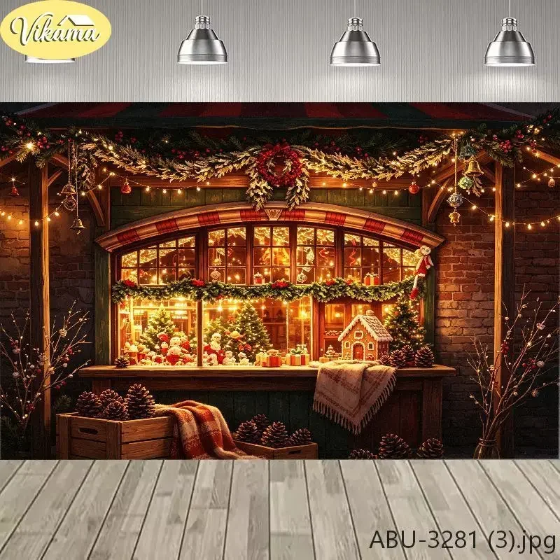 VIKAMA Photography Background Christmas Vintage Window Family Scene Photo Backdrop Family Party Birthday Festival Home Decor