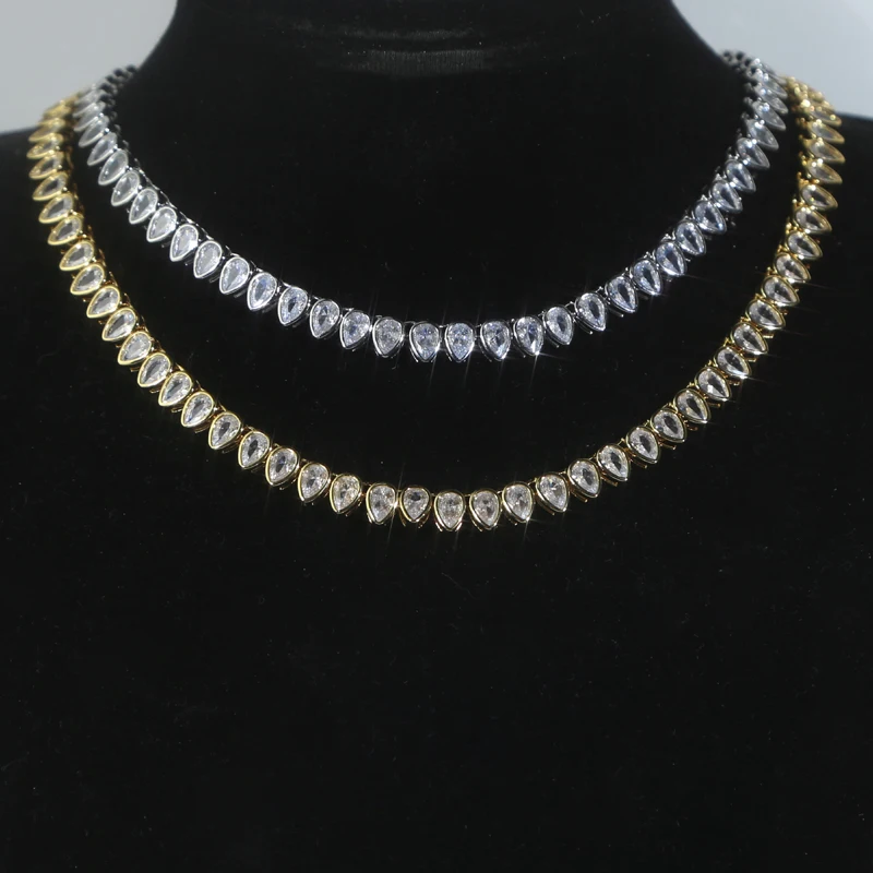 Classic Water Drop Cz Tennis Chains Necklace for Women Pave White A Zirconia Gold Platinum Plated Color Fashion Jewelry 2023