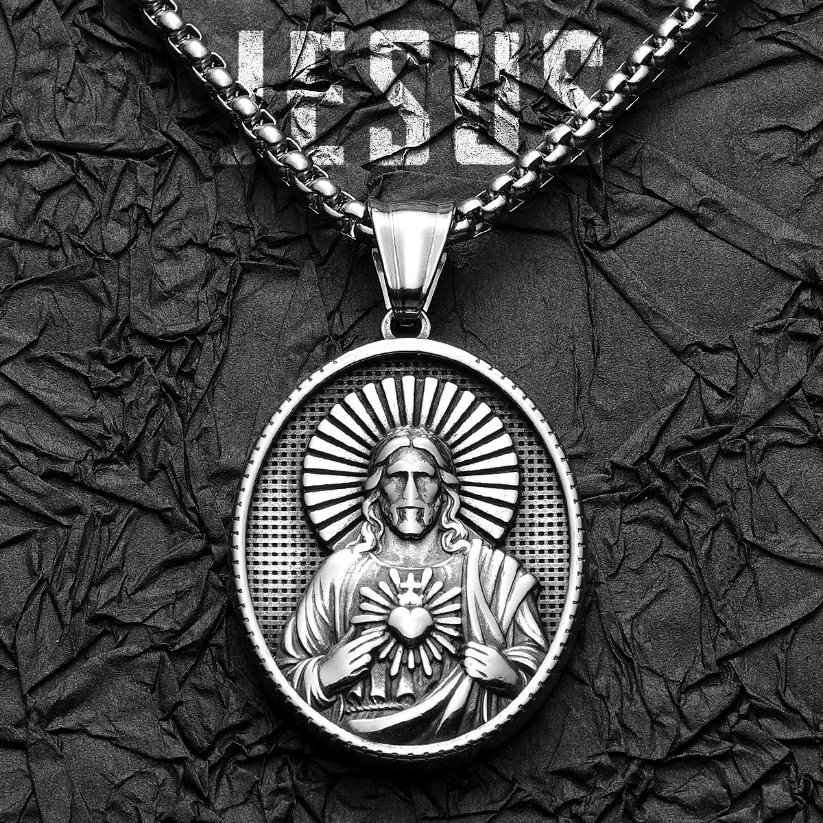 

Christian Jesus Heart Cross Powerful Amulet Stainless steel Men Necklaces Pendant Chain New In For Women Jewelry Gifts Wholesale