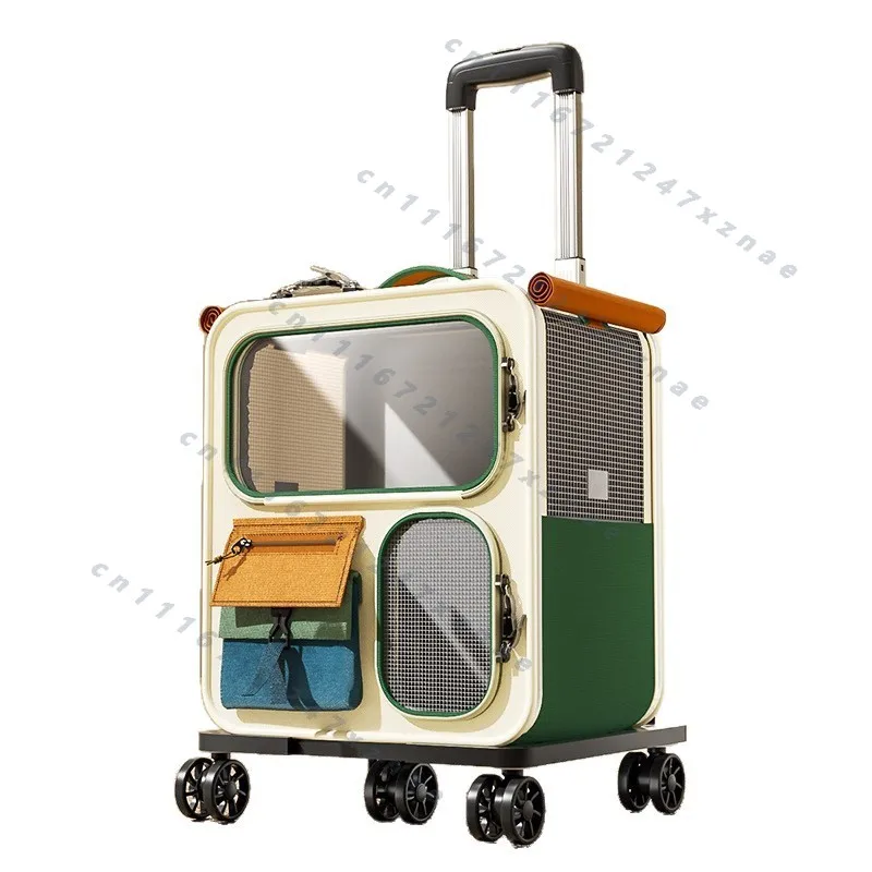 Large Capacity Cat Carrier Suitcase Multi-Cat Pet Portable Multi-Function Wheel Trolley Case Transparent Backpack Breathable
