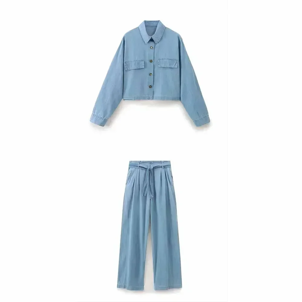 Women's new fashion flip decoration casual short Lapel denim shirt retro long sleeved button up women's shirt chic top