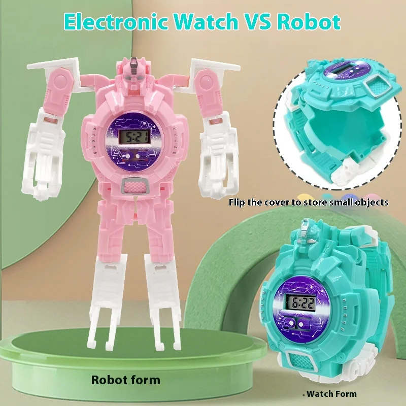 Children'S Deformable Electronic Watch Creative Robot Toys Kid'S Cartoon Watch Children'S Toys Robot Transformation Toy