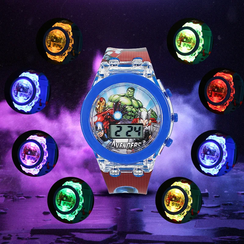 Flash Light Spiderman Kids Watches For Boys Cartoon Hello Kitty Mickey Children Watch Girls Student Clock Gifts free shipping