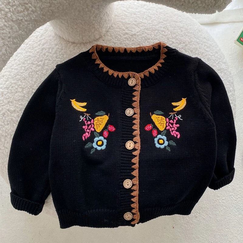 Autumn Spring Autumn New Baby Clothing, 0-3 Year Old Female Baby, Flower Embroidered Knitted Long Sleeve Sweater Coat