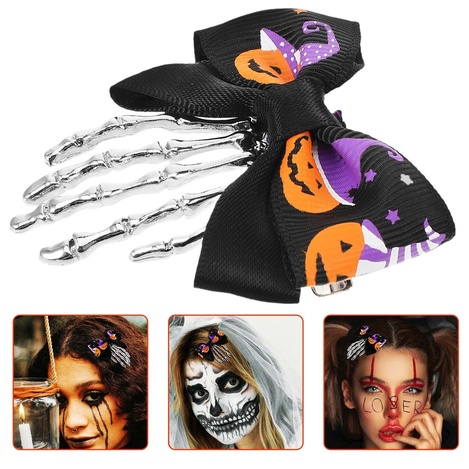 

Ghost Claw Hairpin Clip Spooky Clips Halloween Bows for Girls Tie Skull Fabric Accessories Bride Holiday