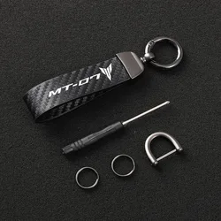 Carbon Fiber Textured Leather Keychain Ultra HD Printing For yamaha MT-07 Keychain Motorcycle Accessories