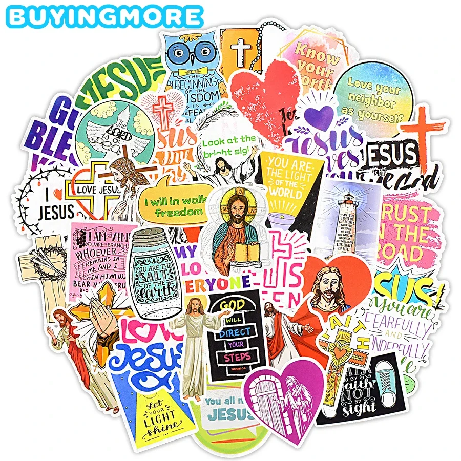 50 PCS Jesus Christian Decal Stickers Faith Wisdom Words God Bless You Blessing Gift Scrapbook Guitar Laptop Stickers Waterproof