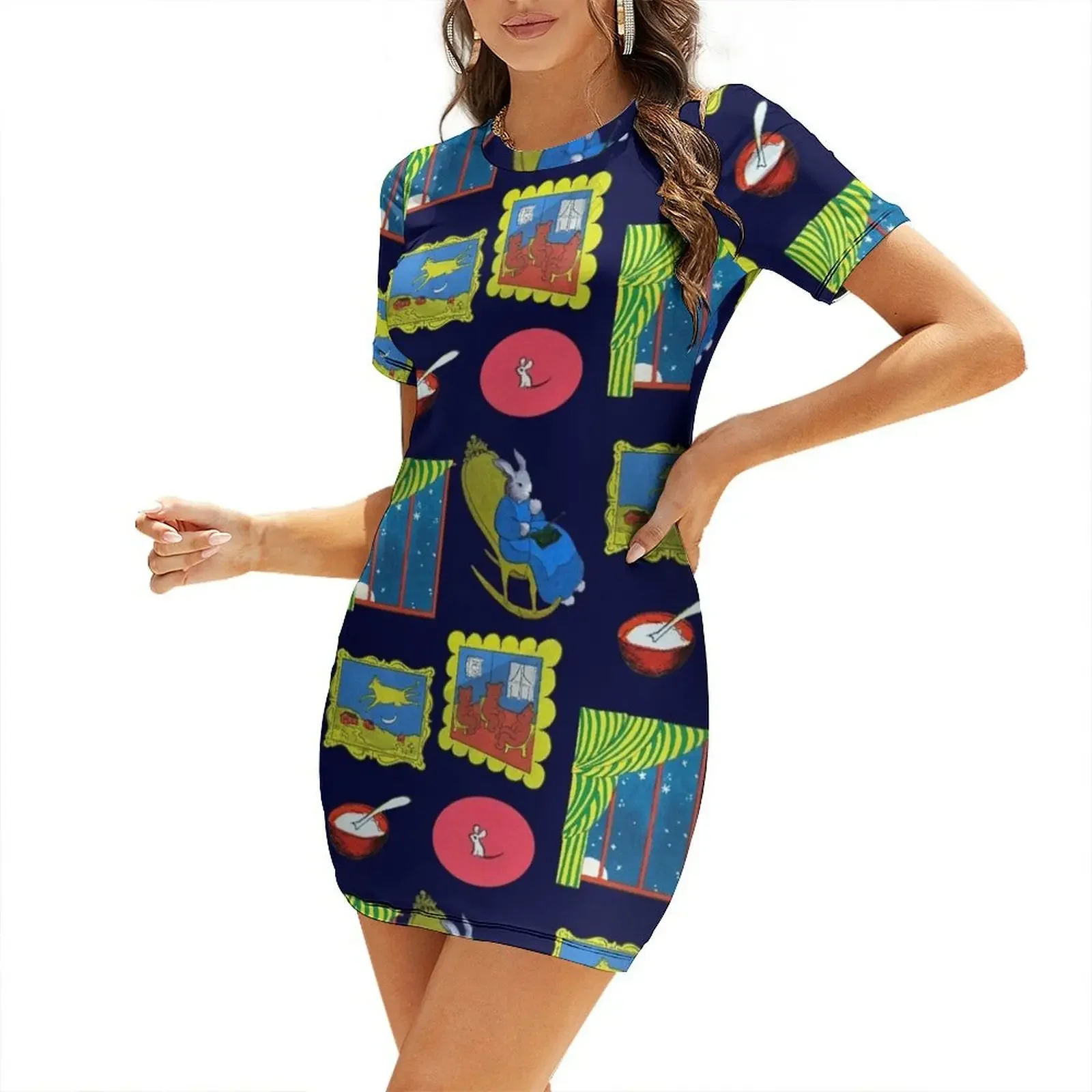 

Goodnight Moon Classic Illustration Pack / Pattern Short-Sleeved Dress dresses summer Dress