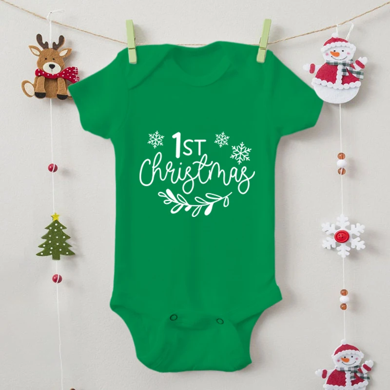 Babys-First-Christmas Funny Newborn Bodysuit Casual Fashion Short Sleeved Romper 100% Cotton Christmas Baby Boys Girls Jumpsuit