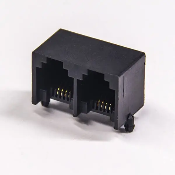RJ9 6P4C Jack Connector 1x2 port 90° Black Unshielded Without LEDS Through Hole