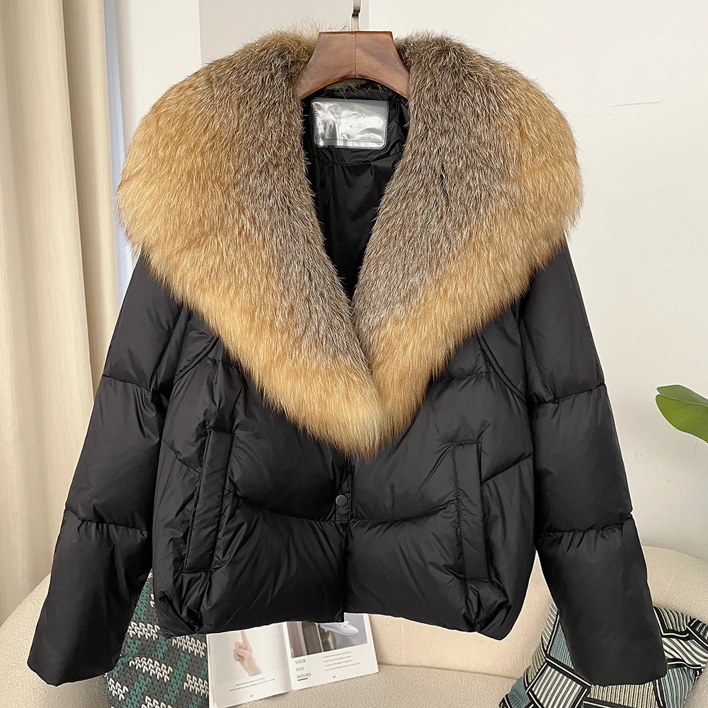 Natural Fox Fur Coat Women 2024 Autumn Winter Warm White Duck Down Jacket High Street Real Fur Coat Designer European Fashion