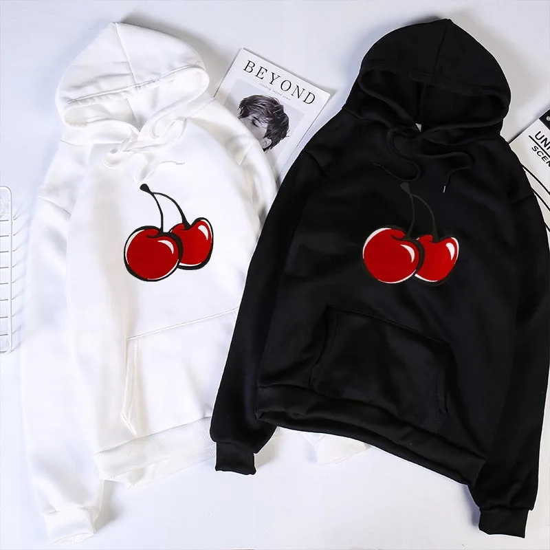 2024 New Autumn/Winter Cute Cherry Print Casual Hoodie for Women Men