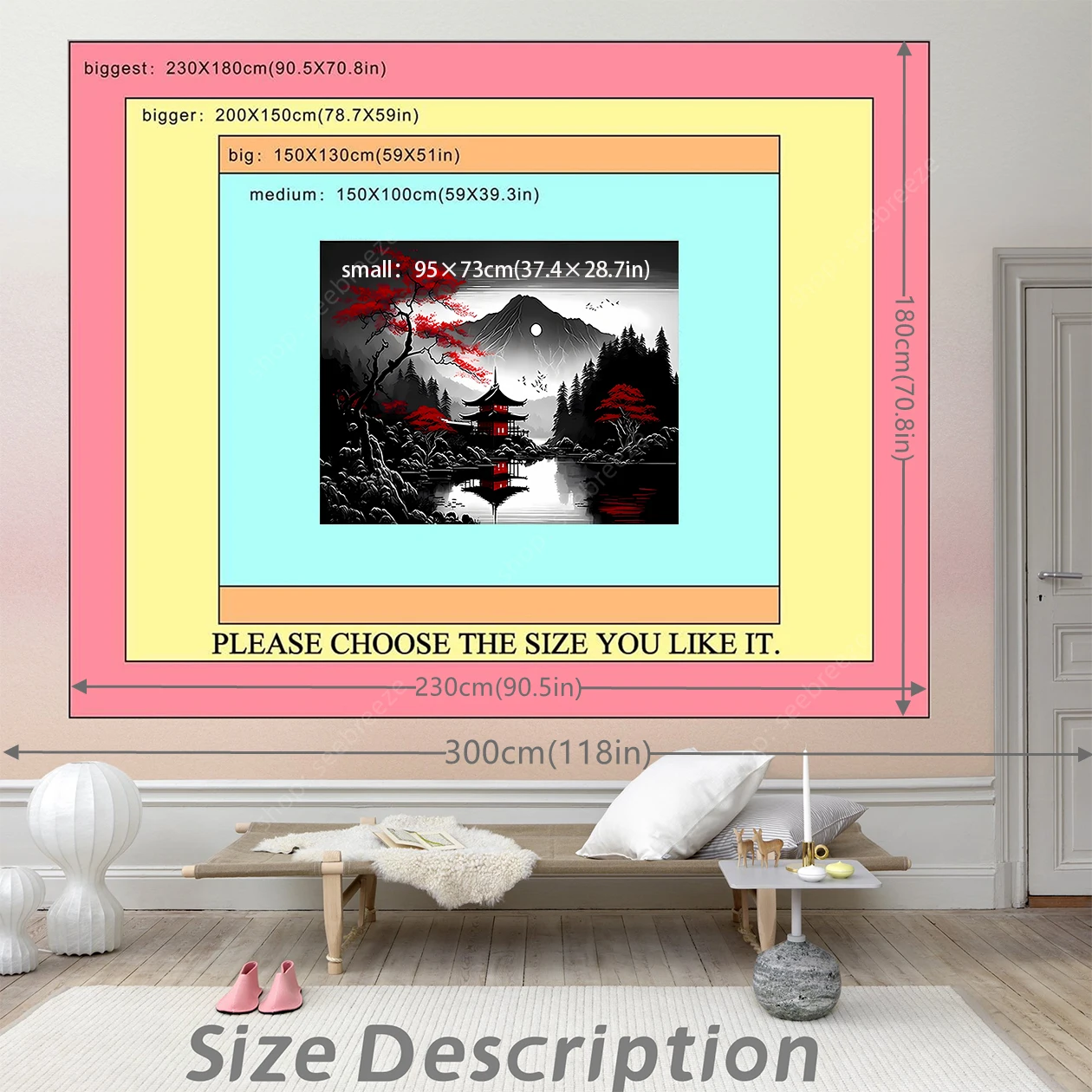 Mountain Forest Tapestry, Black and White Nature Moonlight Wall Hanging, Tree Sunset Dark Tapestries Bedroom Living Room Decor
