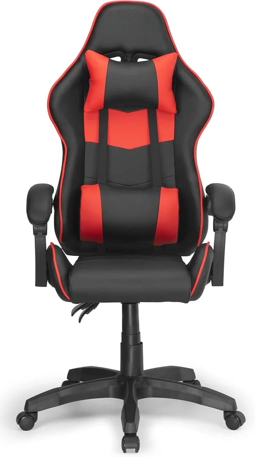 Silla Ergonómica para Gaming, asiento de Oficina en Cuero PU,Regulable en Altura con Soporte Lumbar y Reposacabezas