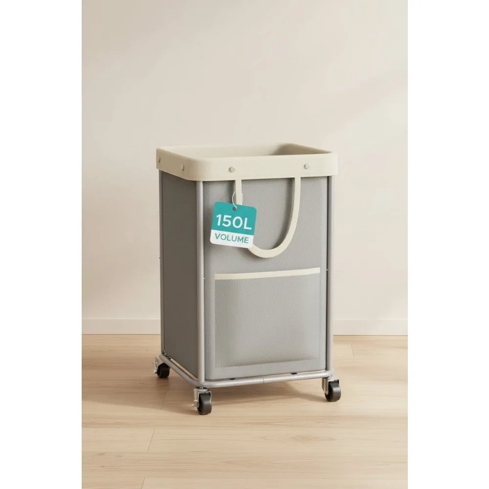 

150L Large Rolling Laundry Basket with Wheels, Removable Waterproof Bag & Side Pockets for Home Dorm Bedroom