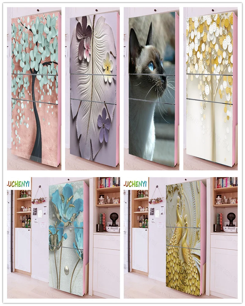 Papel de parede golden flower peacock cat leaves refrigerator sticker  door stickerkitchen fridge wallpaper mural , home decor