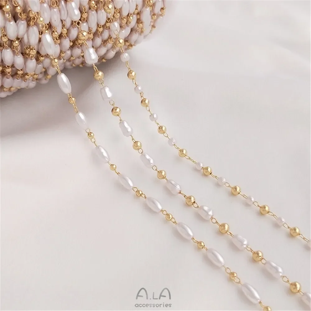 Handmade chain 14K gold imitation pearl rice bead shaped gourd bead isolation chain DIY necklace bracelet loose chain