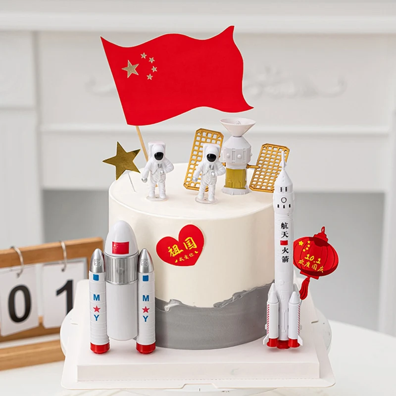 

MY 1Set new Rocket Toy Space Series Rocket Plane Satellite Astronaut Model Cake Decor Spaceship Model Toys