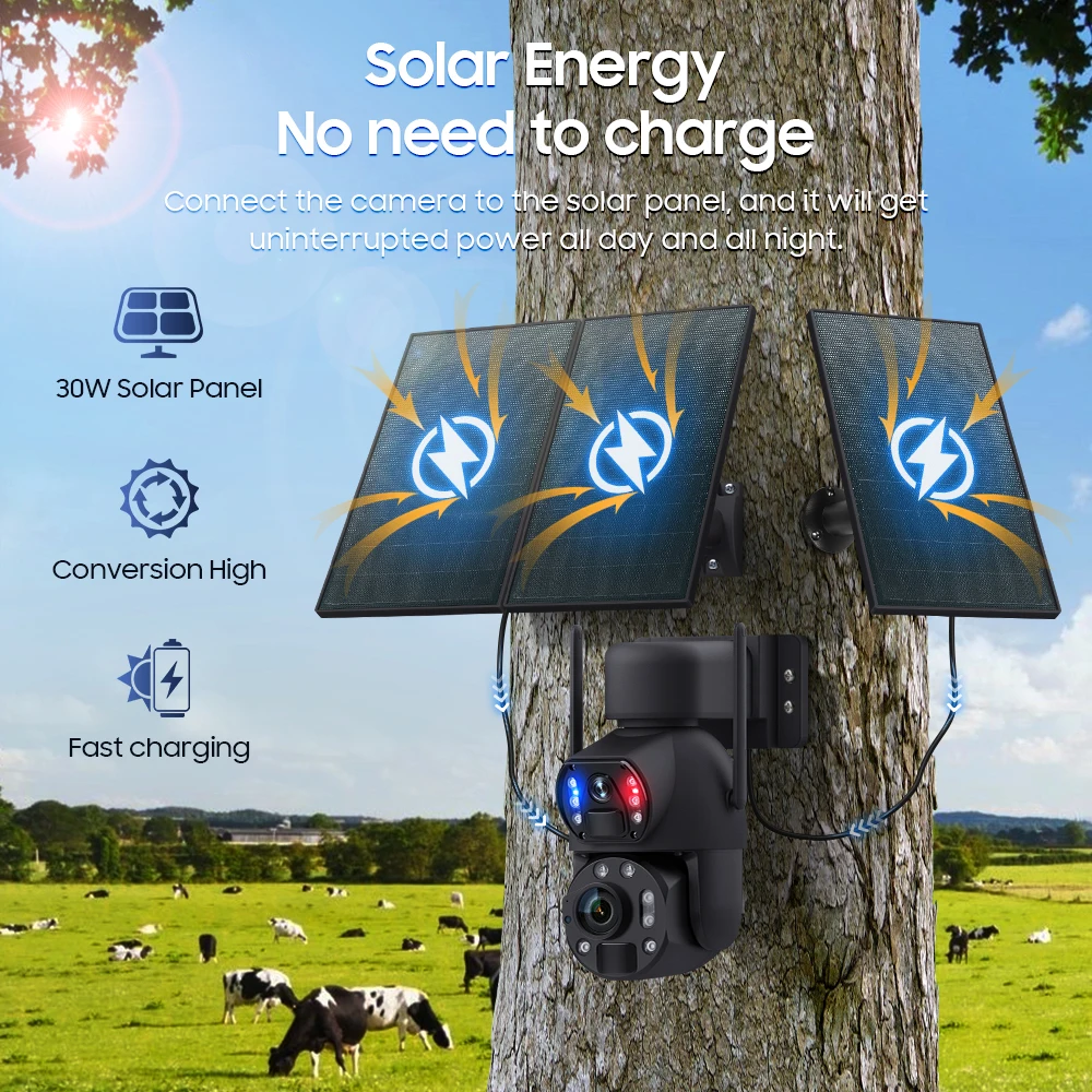 كاميرا أمان Regis 30 وات 6MP 24/7 AOV Ubox طويلة الطاقة تعمل بالطاقة الشمسية IP CCTV كاميرا أمان 36X زووم بصري بعدسة مزدوجة واي فاي 4G بطاقة Sim CMOS خارجية #4