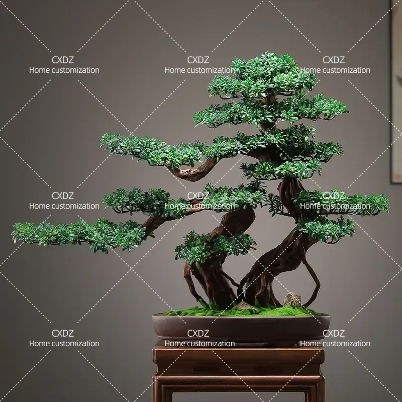 Simulated Welcome Pine Bonsai Ornament New Chinese Style Green Plant Fake Tree Potted Plant for Living Room Office Porch