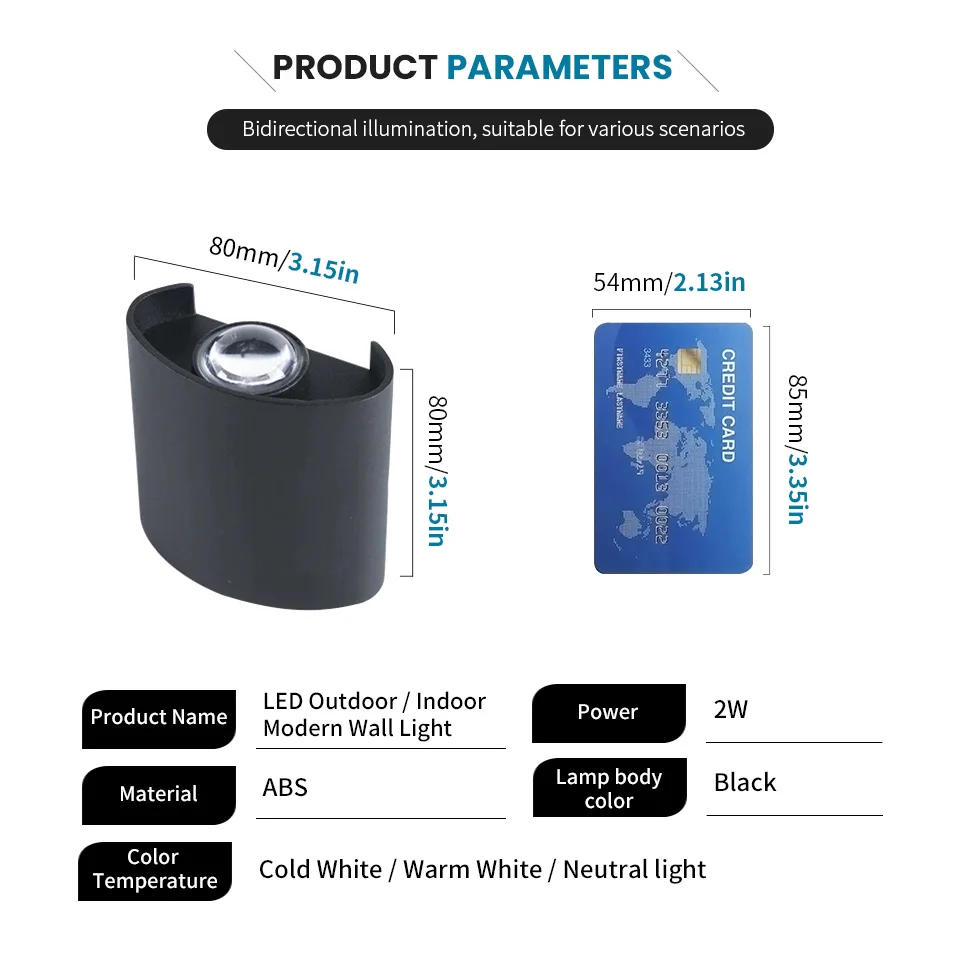 2 واط وحدة إضاءة LED جداريّة مصباح في الهواء الطلق مقاوم للماء حديقة الإضاءة داخلي غرفة نوم غرفة المعيشة الدرج الجدار الخفيفة #4