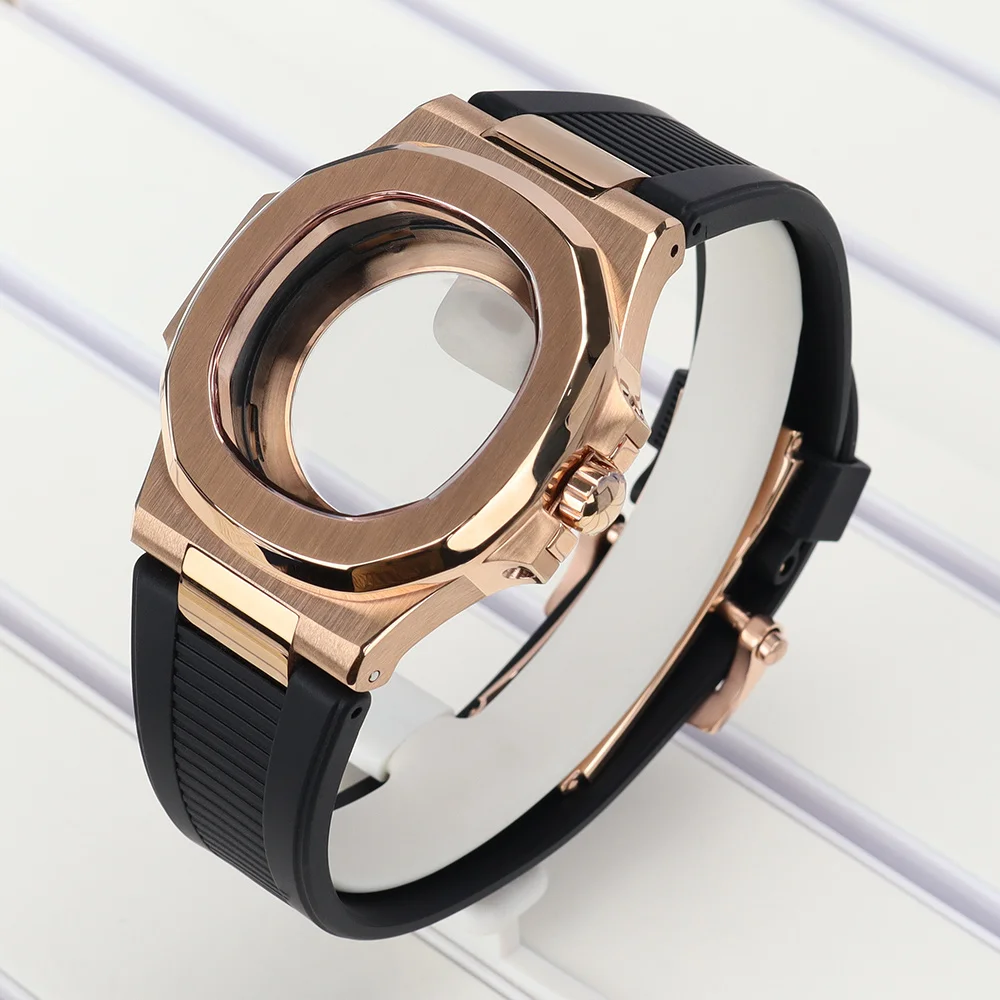 NH38 Roségold Edelstahl Luxus-Uhrengehäuse Saphirglas für Nautilus NH35 NH36 NH38 NH72 Uhrwerk 30,5mm Zifferblatt Gummiarmband 40mm Uhr MOD – Detail 2