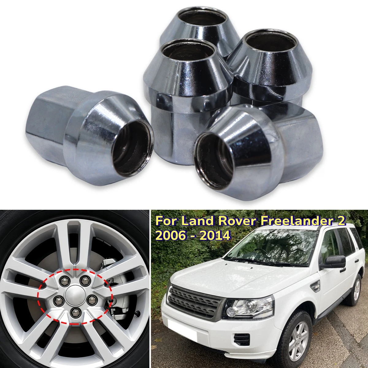 5Pc Wheel Lug Nuts Alloy For Land Rover Freelander 2 2006 2007 2008 2009 2010 - 2014 LR001381 Fix Repair Replacement Accessories