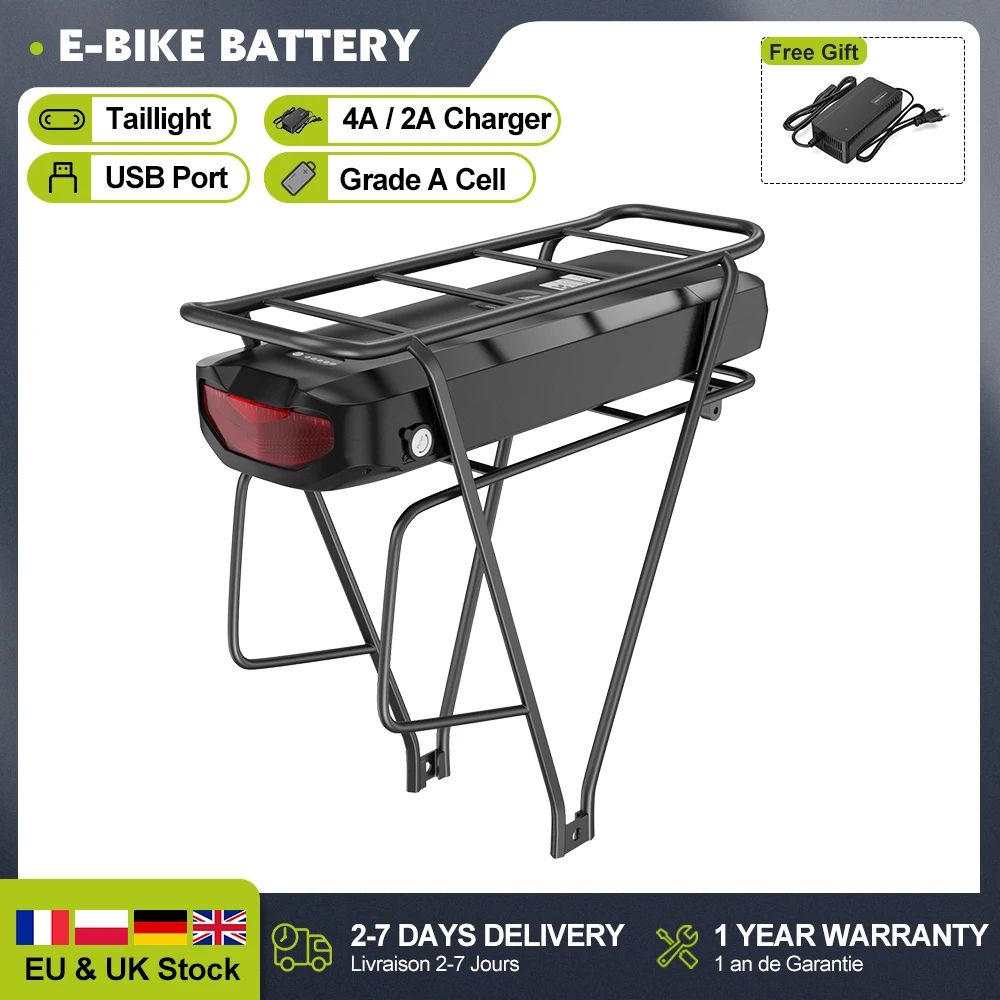 52V 48V 36V Rear Rack Battery 30A BMS eBike Battery Grade A 18650 Lithium Battery Pack For 1000W~250W BAFANG/Tongsheng Motor Kit