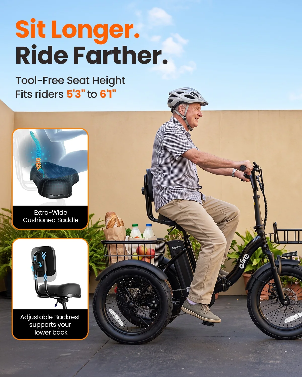 Qlife Triker 2.0 US Stock Folding 3 Wheels Pedal-Assist Elderly Mini Electric Cargo Trike Bike