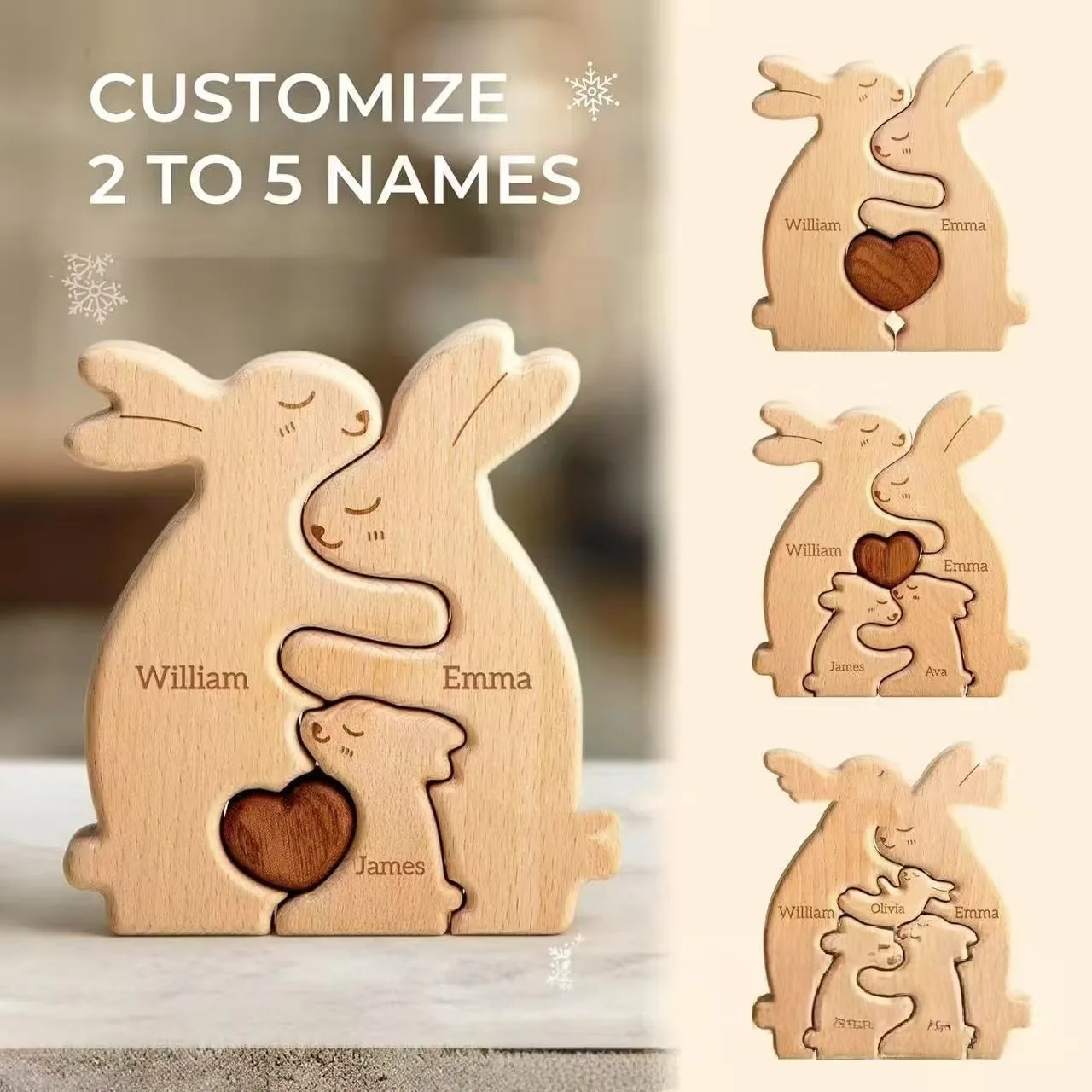 Name Personalized Rabbit Home Wooden Puzzle Family Theme Wooden Art Puzzle Custom Heart Warmer Decor Birthday Gift