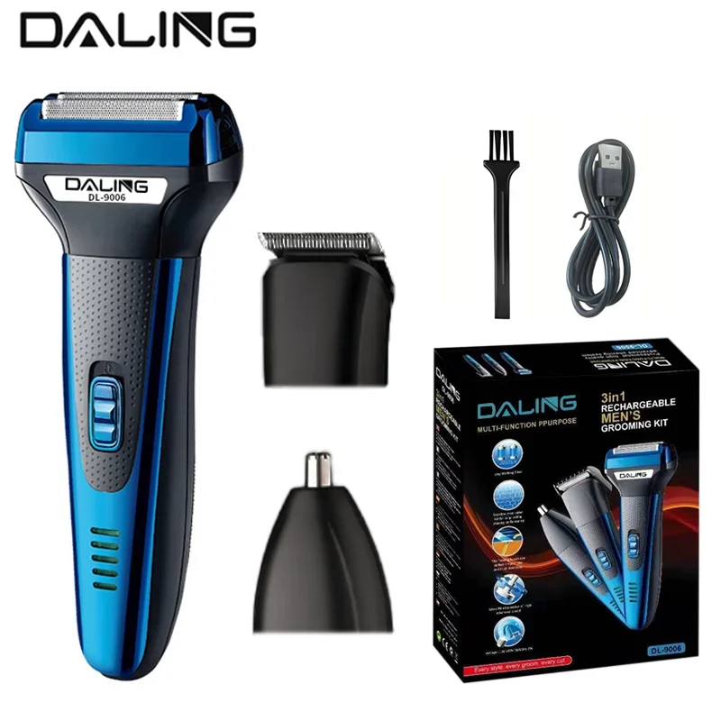 DALING DL-9006 multifunctional 3-in-1 electric shaver, rechargeable electric sideburns and nose hair trimmer