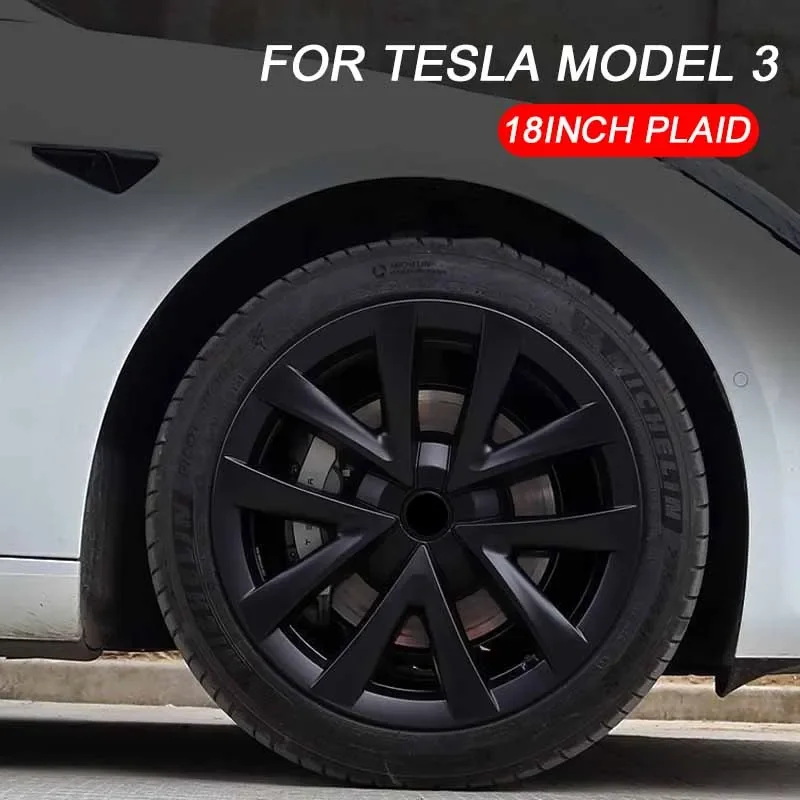 For Tesla Model 3 2019-2023 Car HubCap 18-Inch Plaid Performance Replacement Wheel Cap Automobile Hub Cap Full Rim Cover 4PCS