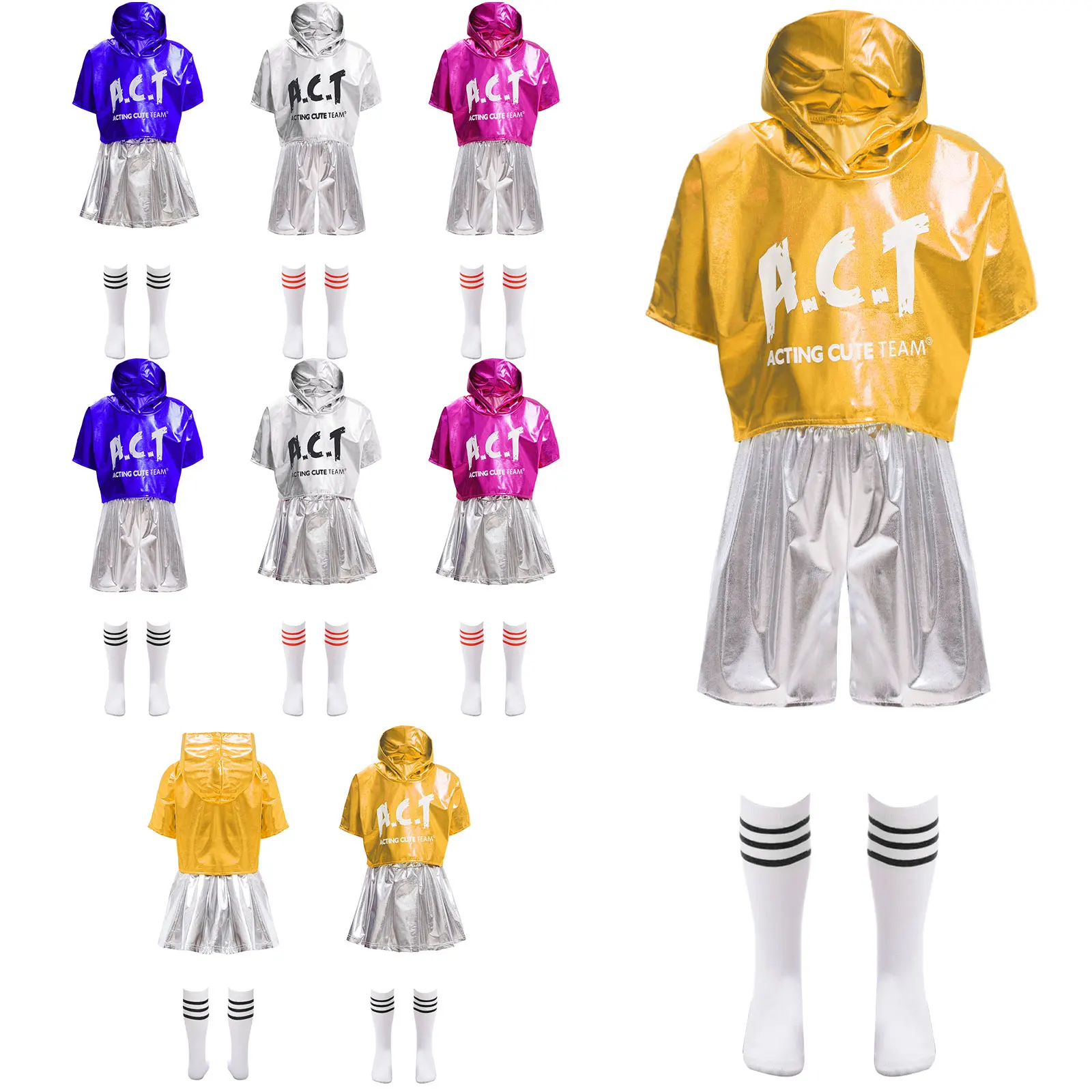 

Hip Hop Jazz Silver Clothes Sets Girls Sequin Crop Hoodies Street Dance Shorts Kids Skirts Socks Child Streetwear K-pop Costumes