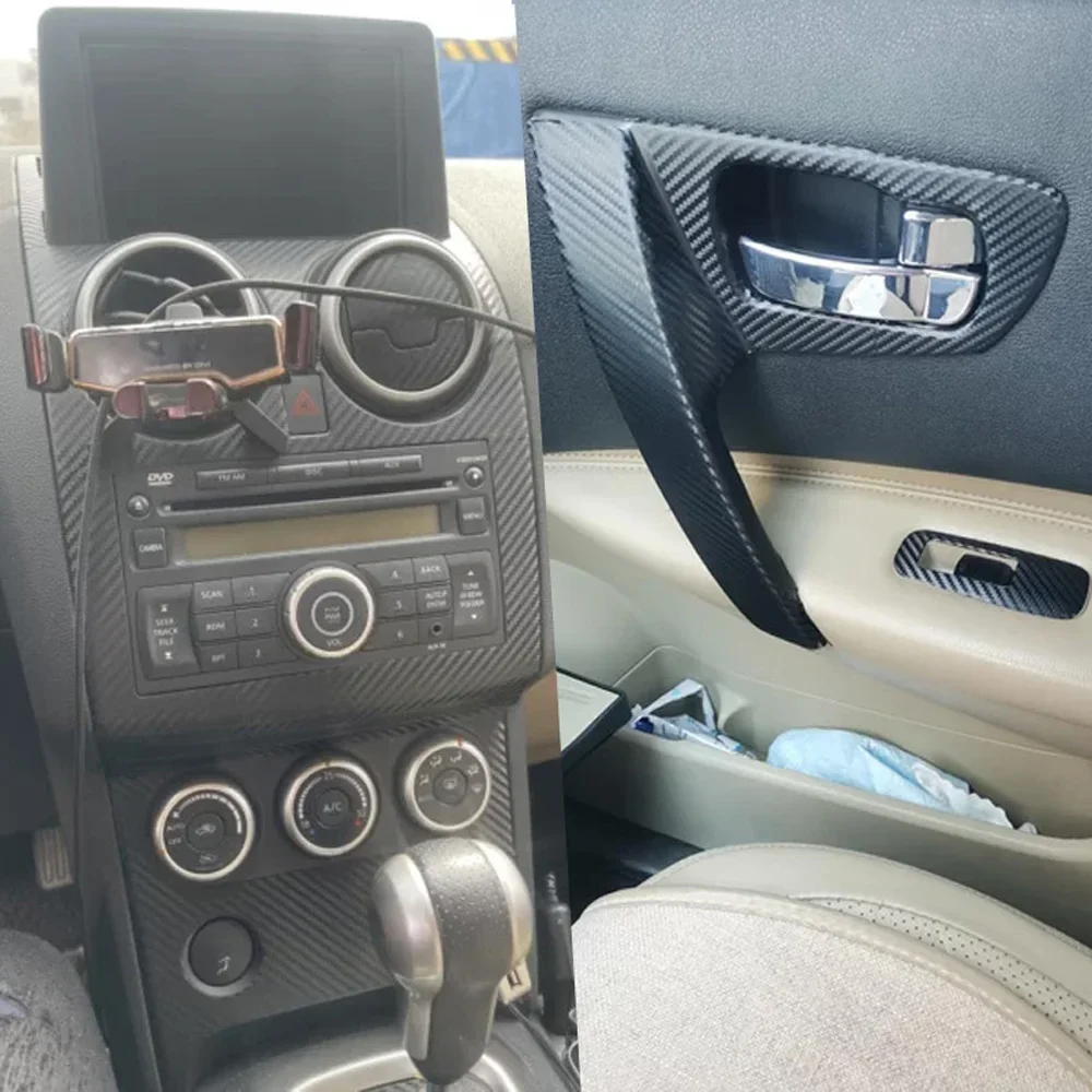 For Nissan Qashqai 2006-2015 J10 Interior Central Control Panel Door Handle Carbon Fiber Stickers Decals Car styling Accessorie