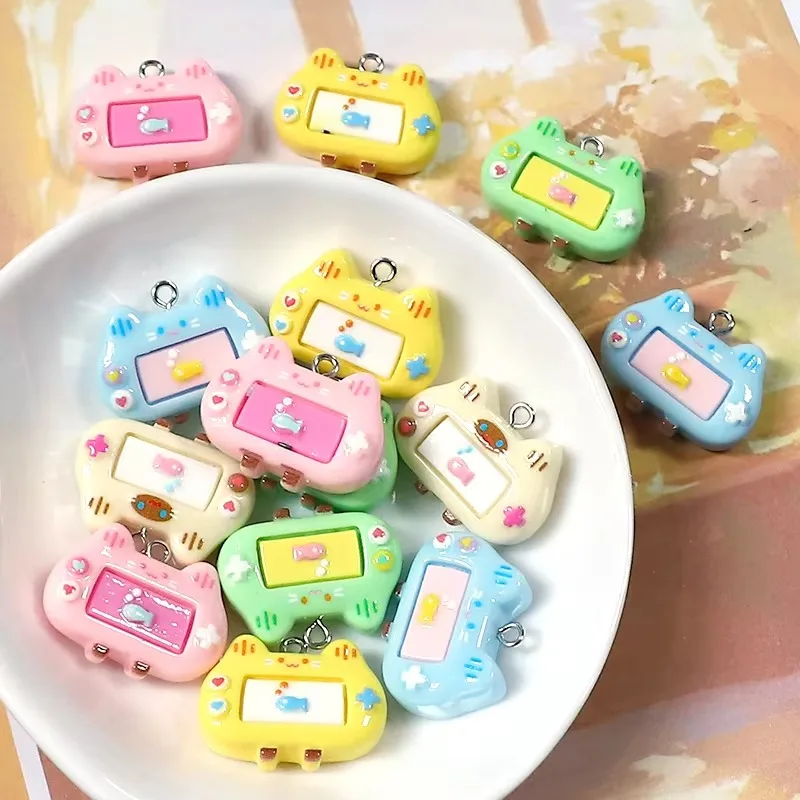 10pcs Cartoon Game Console Resin Charms Bulk Cat Eat Fish Game Pendant Accessory DIY For Earring Jewelry Make