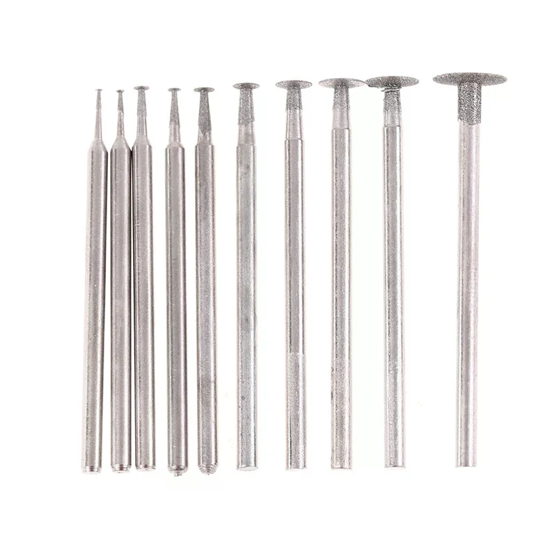 10PCS Ultra-Thin T Head Shank Diamond Mounted Point Stone Jade Carve Polish Engrave Tools Set Grinding Bit Accessory
