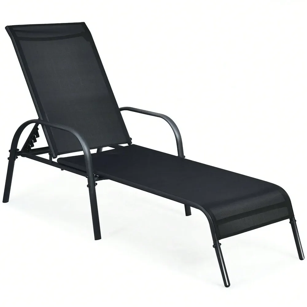 

Patio Lounge Chair Chaise Adjustable Reclining Armrest Navy Brown Grey