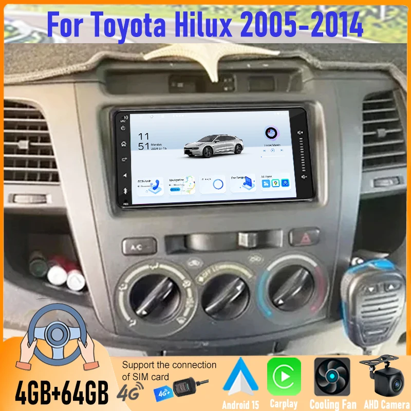 

7" Wireless Apple CarPlay Android Auto 6+128GB Car Radio For Toyota Hilux 2005-2014 Android 15 Head Unit GPS FM BT
